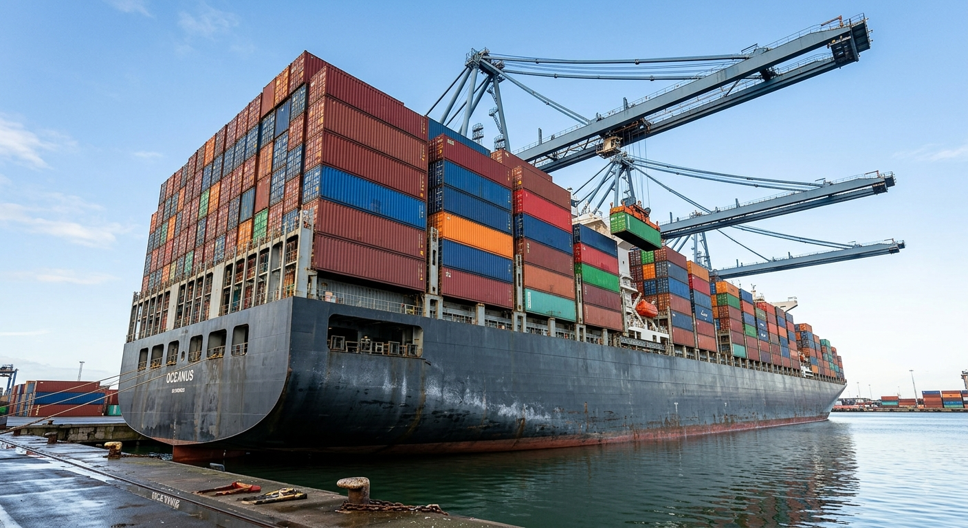 Container vessel under gantry cranes