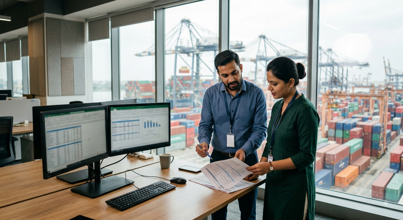 Nara Logistics coordinators reviewing shipping documents